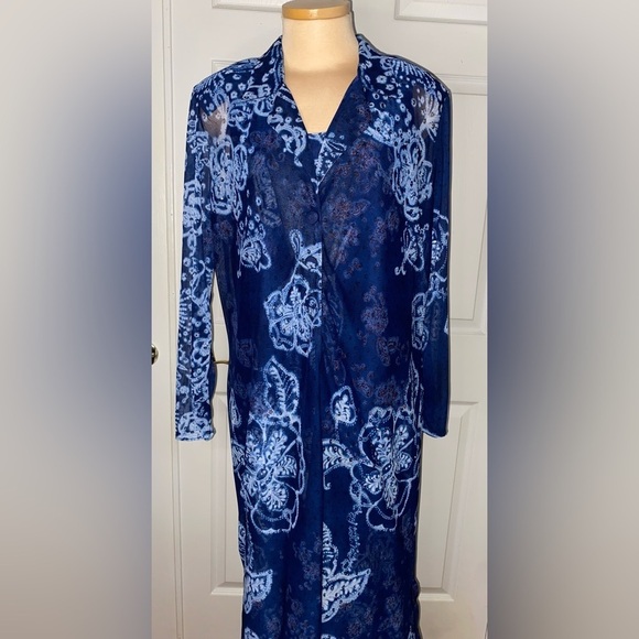 Vintage Rabbit Rabbit Rabbit Blue 2 PC Set Maxi Dress & Sheer Overlay Size 14 - Picture 3 of 12